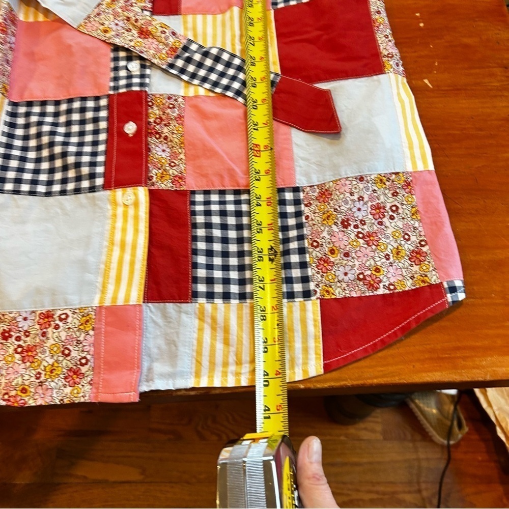 Lands' End Patchwork Shirt Dress Belted 100% Cotton Pockets S Boho Cottagecore - Picture 12 of 16